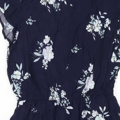 Gap Womens Blue Floral Viscose A-Line Size M V-Neck Pullover