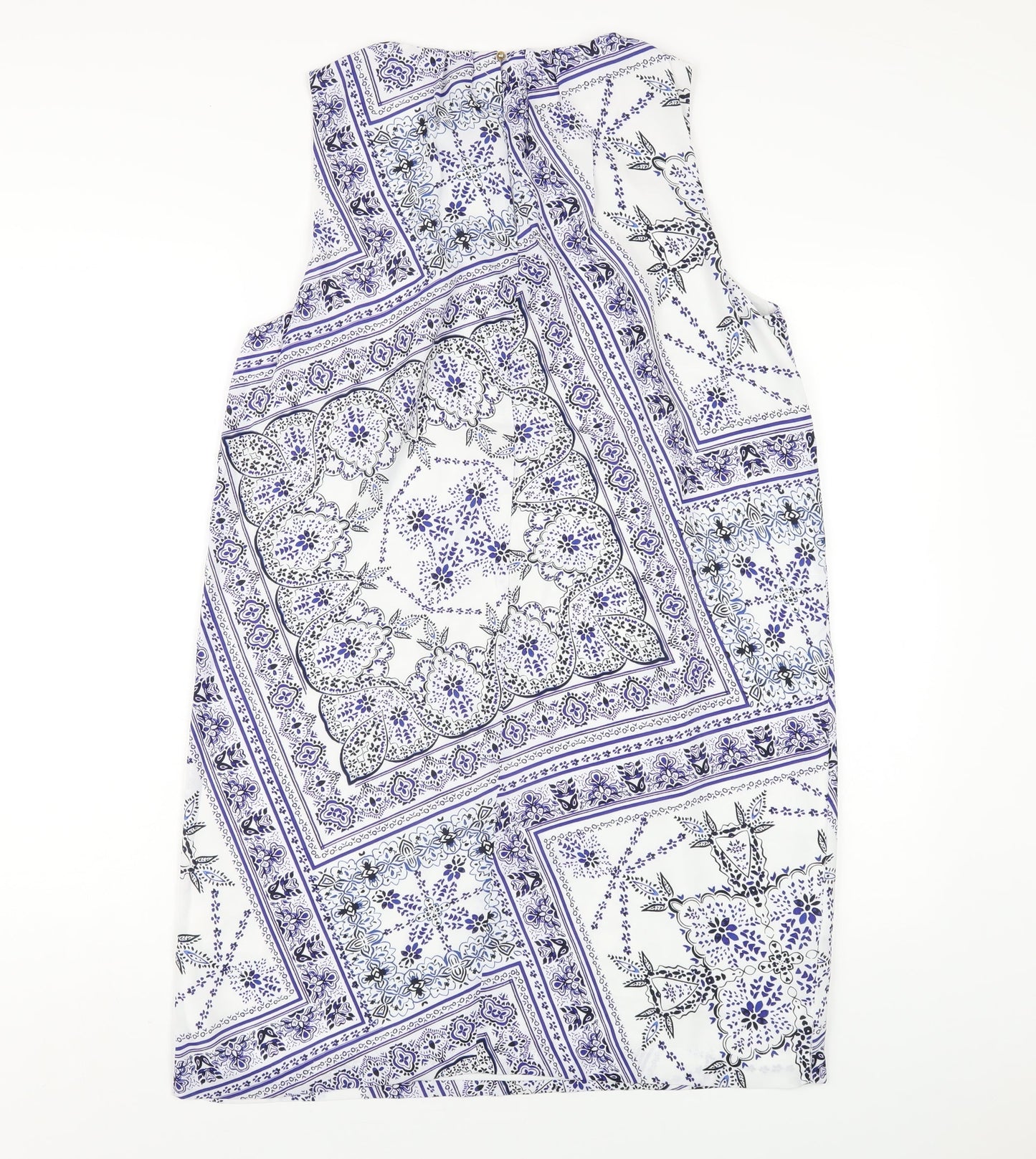 H&M Womens Blue Geometric Polyester A-Line Size 12 Round Neck Button