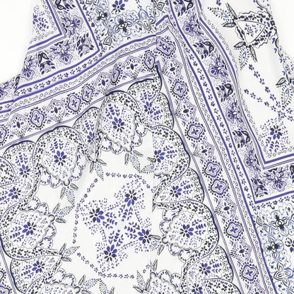 H&M Womens Blue Geometric Polyester A-Line Size 12 Round Neck Button