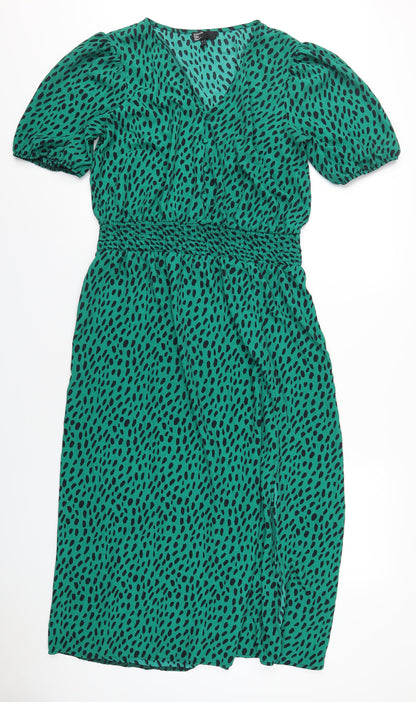 Friends Like These Womens Green Geometric Polyester A-Line Size 16 V-Neck Pullover