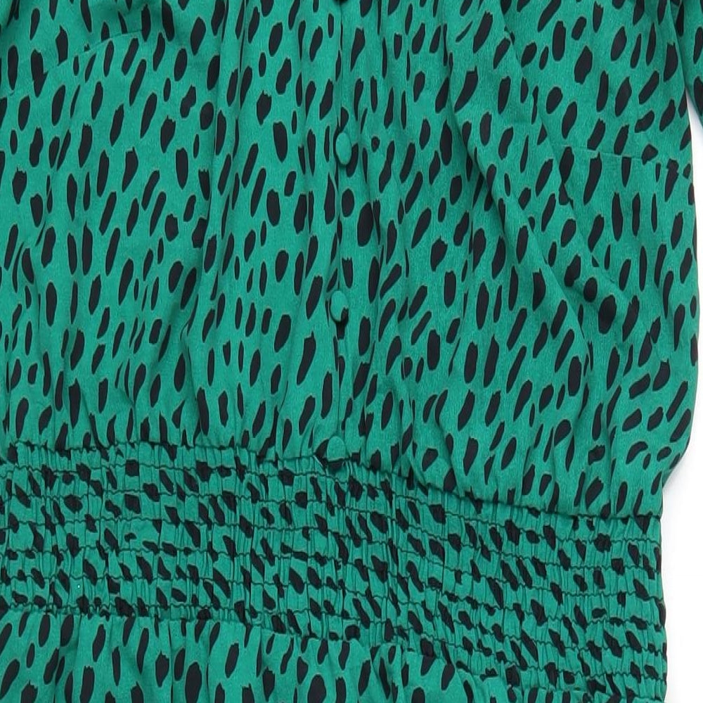 Friends Like These Womens Green Geometric Polyester A-Line Size 16 V-Neck Pullover