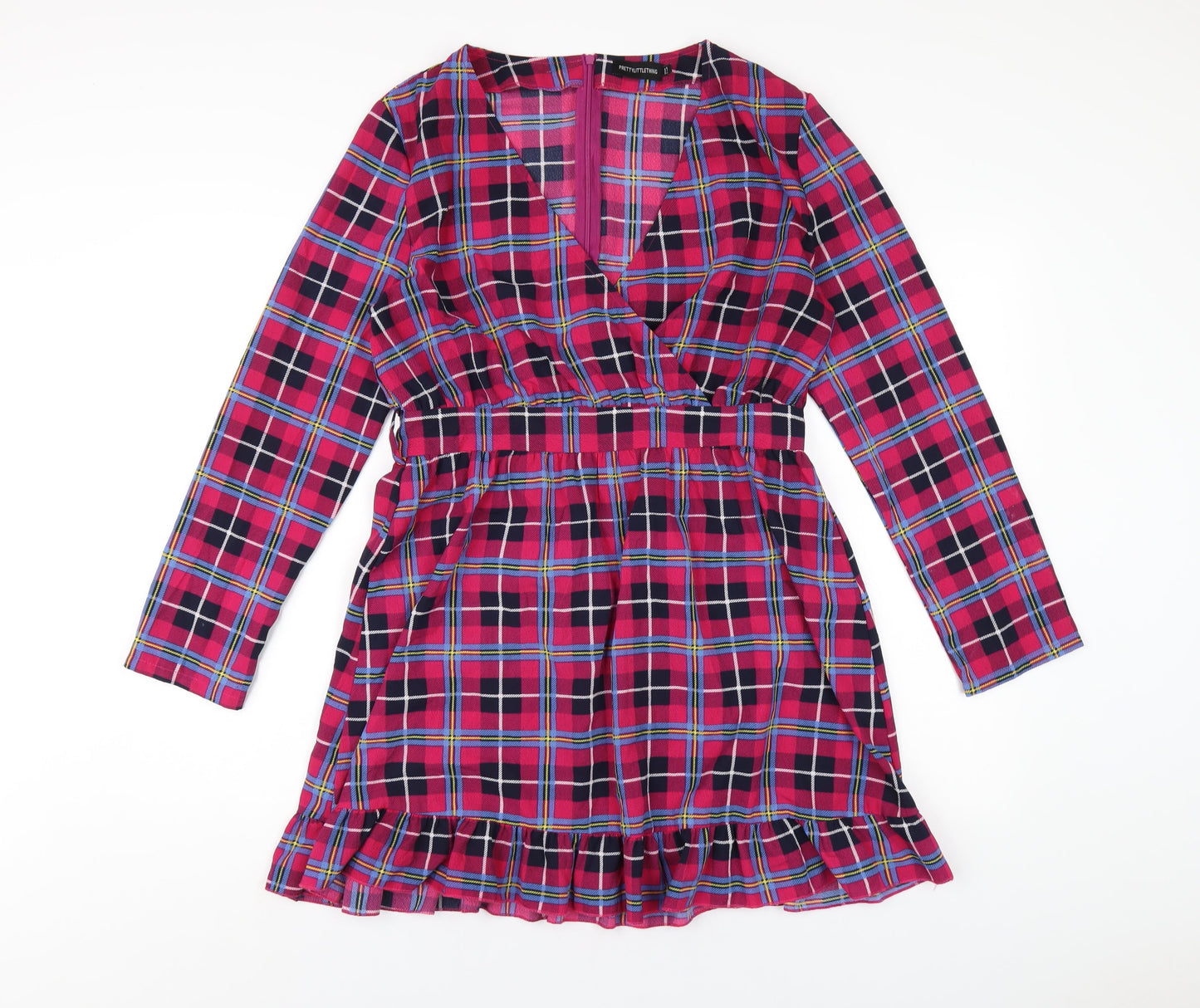 PRETTYLITTLETHING Womens Multicoloured Polka Dot Polyester A-Line Size 12 V-Neck Zip