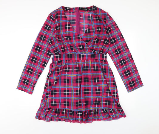 PRETTYLITTLETHING Womens Multicoloured Polka Dot Polyester A-Line Size 12 V-Neck Zip