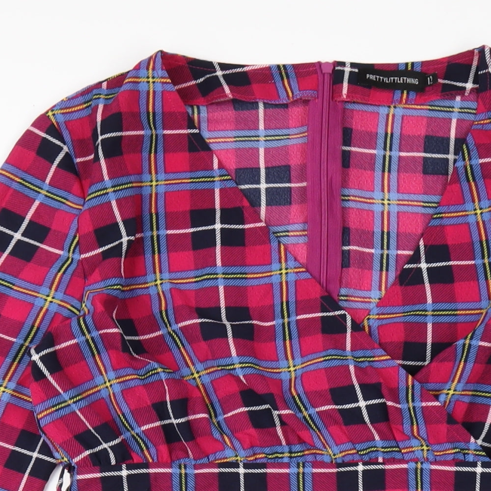 PRETTYLITTLETHING Womens Multicoloured Polka Dot Polyester A-Line Size 12 V-Neck Zip