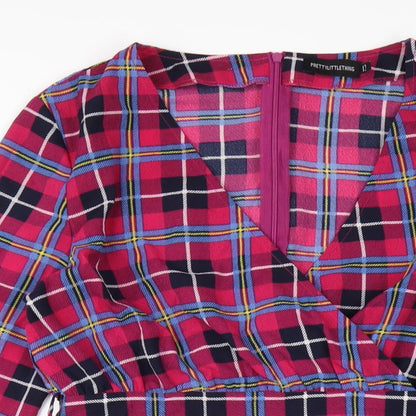 PRETTYLITTLETHING Womens Multicoloured Polka Dot Polyester A-Line Size 12 V-Neck Zip