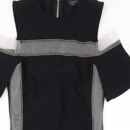 Topshop Womens Black Polyester Bodycon Size 8 Round Neck Zip
