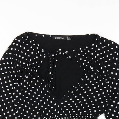 Boohoo Womens Black Polka Dot Viscose Cropped T-Shirt Size 8 Round Neck
