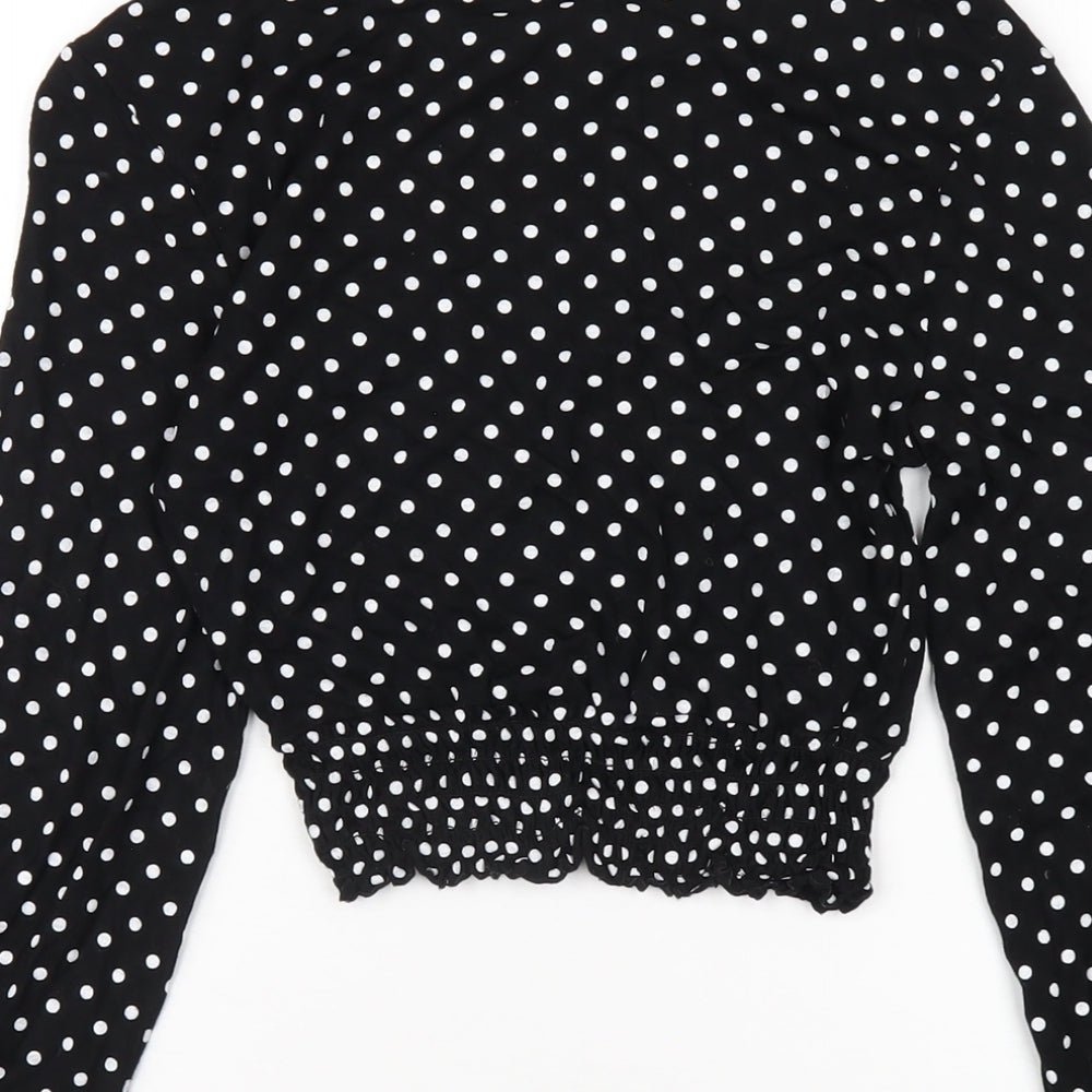 Boohoo Womens Black Polka Dot Viscose Cropped T-Shirt Size 8 Round Neck