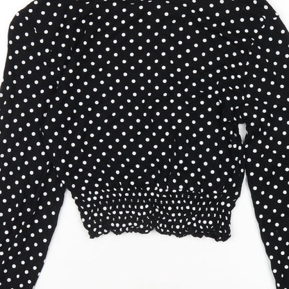 Boohoo Womens Black Polka Dot Viscose Cropped T-Shirt Size 8 Round Neck