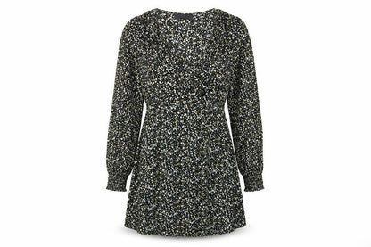 Missguided Womens Black Floral Viscose A-Line Size 8 V-Neck Zip
