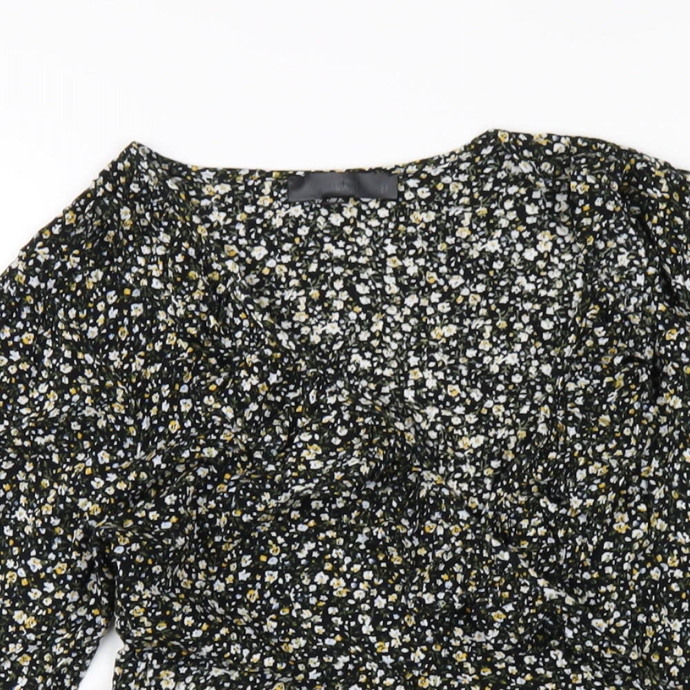 Missguided Womens Black Floral Viscose A-Line Size 8 V-Neck Zip
