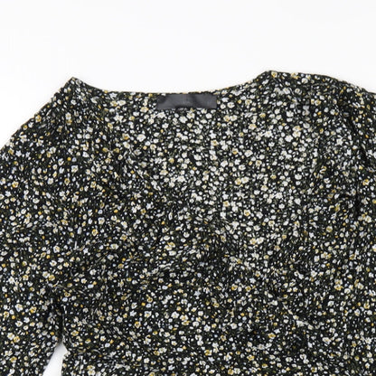 Missguided Womens Black Floral Viscose A-Line Size 8 V-Neck Zip