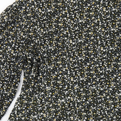 Missguided Womens Black Floral Viscose A-Line Size 8 V-Neck Zip