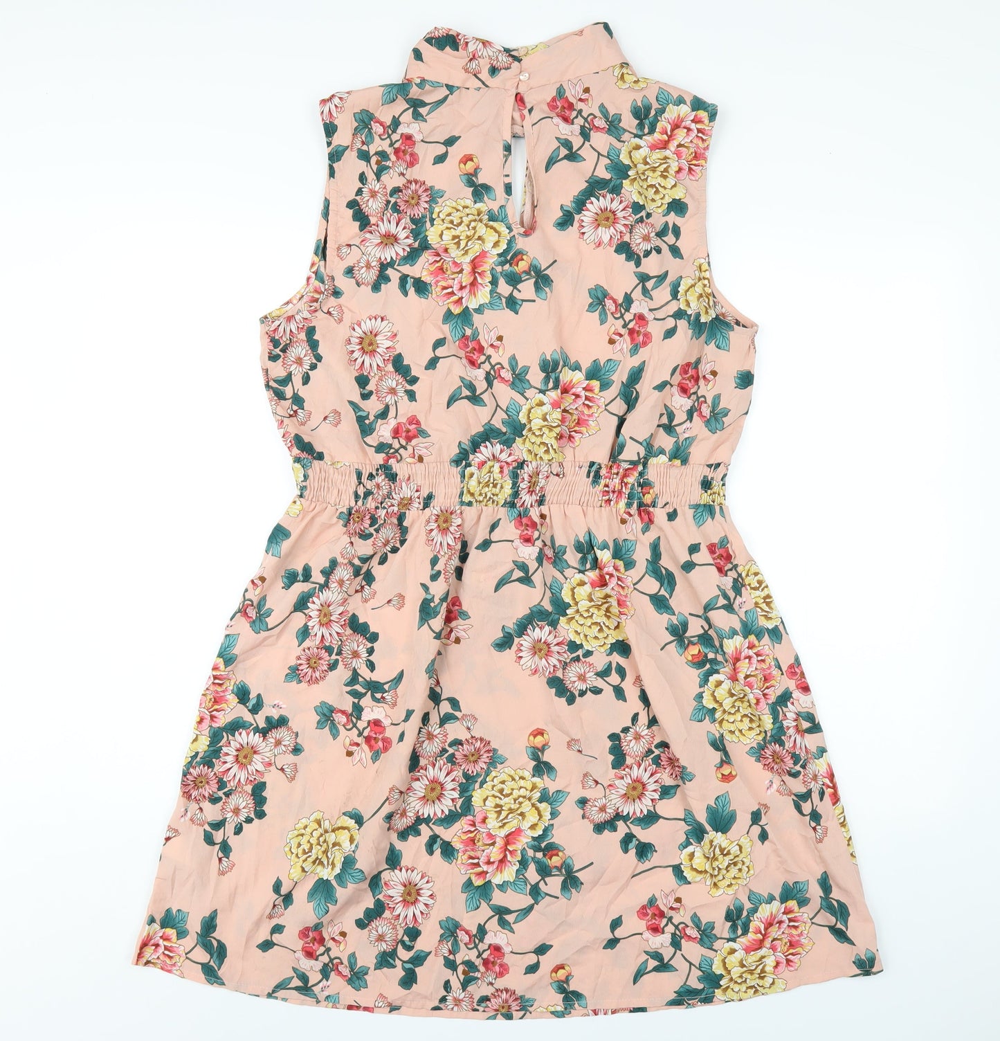 New Look Womens Pink Floral Polyester Ball Gown Size 18 Mock Neck Button