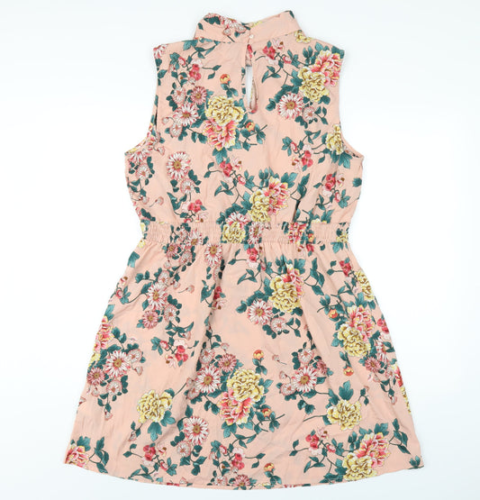 New Look Womens Pink Floral Polyester Ball Gown Size 18 Mock Neck Button