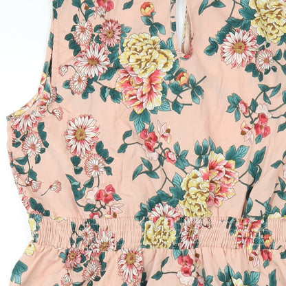 New Look Womens Pink Floral Polyester Ball Gown Size 18 Mock Neck Button
