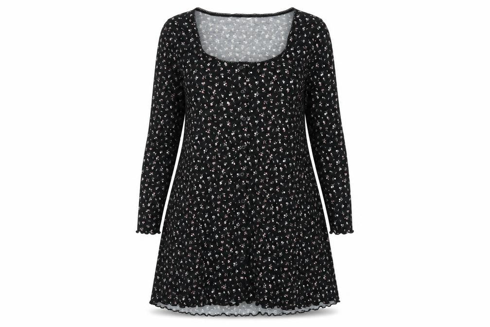 H&M Womens Black Floral Polyester A-Line Size 2XL Square Neck Pullover
