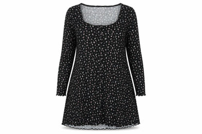 H&M Womens Black Floral Polyester A-Line Size 2XL Square Neck Pullover
