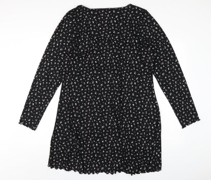 H&M Womens Black Floral Polyester A-Line Size 2XL Square Neck Pullover