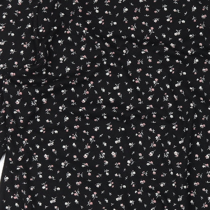 H&M Womens Black Floral Polyester A-Line Size 2XL Square Neck Pullover