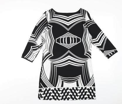 Klass Womens Black Geometric Polyester A-Line Size S Round Neck Pullover