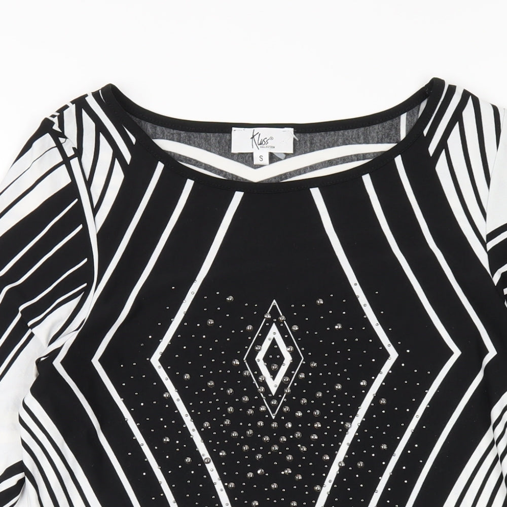 Klass Womens Black Geometric Polyester A-Line Size S Round Neck Pullover