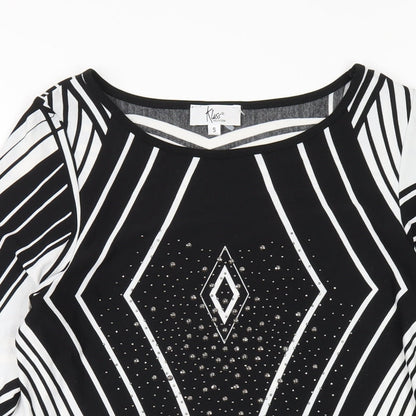 Klass Womens Black Geometric Polyester A-Line Size S Round Neck Pullover