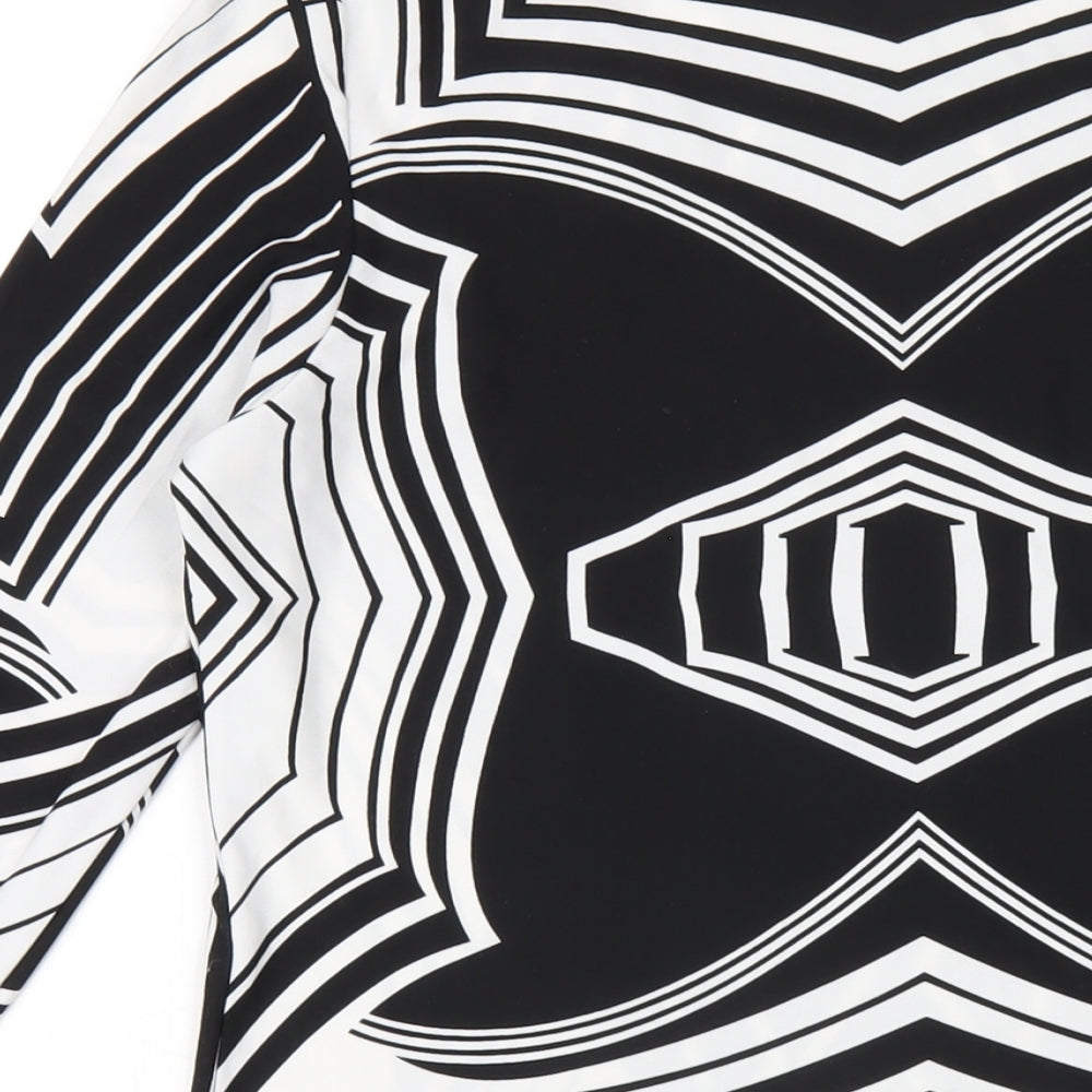 Klass Womens Black Geometric Polyester A-Line Size S Round Neck Pullover