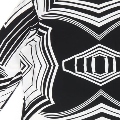 Klass Womens Black Geometric Polyester A-Line Size S Round Neck Pullover