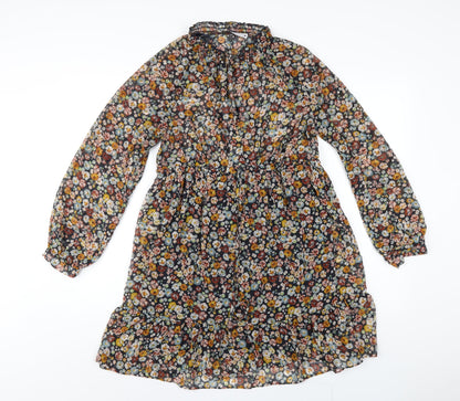 Zara Womens Multicoloured Floral Polyester A-Line Size M V-Neck Pullover