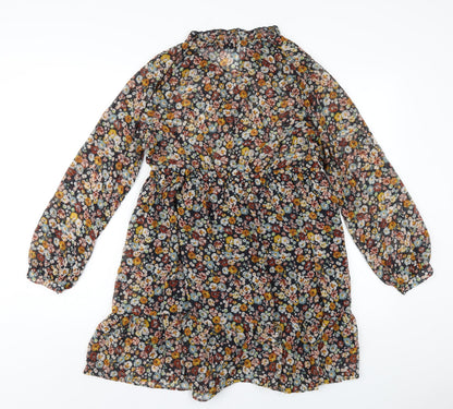 Zara Womens Multicoloured Floral Polyester A-Line Size M V-Neck Pullover