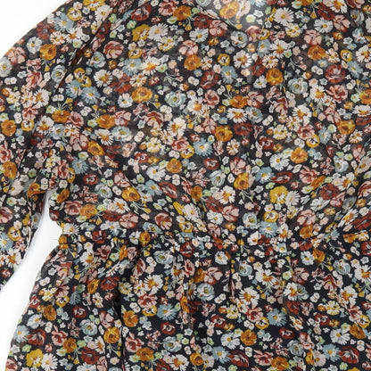 Zara Womens Multicoloured Floral Polyester A-Line Size M V-Neck Pullover