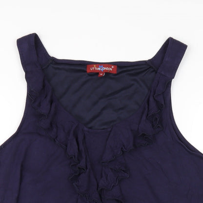 Uttam London Womens Blue Viscose Tank Dress Size M Scoop Neck Pullover