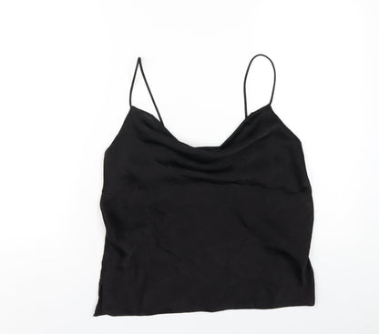 New Look Womens Black Polyester Camisole T-Shirt Size 8 Cowl Neck