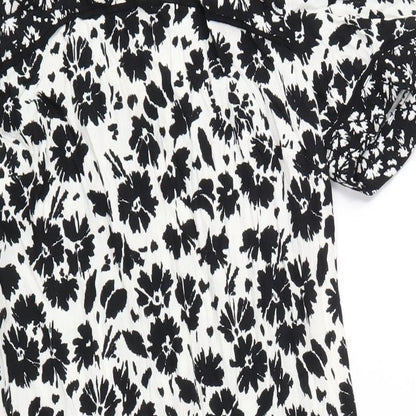 Marks and Spencer Womens White Floral Viscose A-Line Size 10 Round Neck Zip