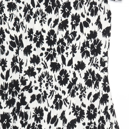 Marks and Spencer Womens White Floral Viscose A-Line Size 10 Round Neck Zip
