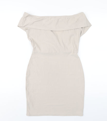Missguided Womens Beige Polyester Bodycon Size 10 Off the Shoulder Pullover