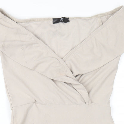 Missguided Womens Beige Polyester Bodycon Size 10 Off the Shoulder Pullover
