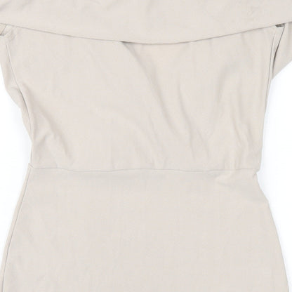 Missguided Womens Beige Polyester Bodycon Size 10 Off the Shoulder Pullover