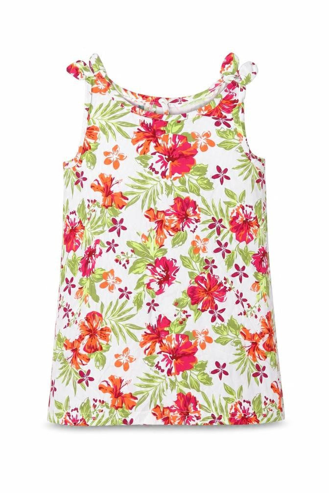 Front view of Lily & Dan girls’ multicoloured floral cotton basic tank, size 9-10, years round neck button