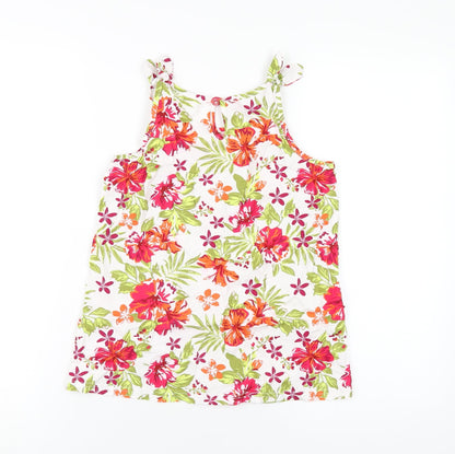 Lily & Dan Girls Multicoloured Floral Cotton Basic Tank Size 9-10 Years Round Neck Button