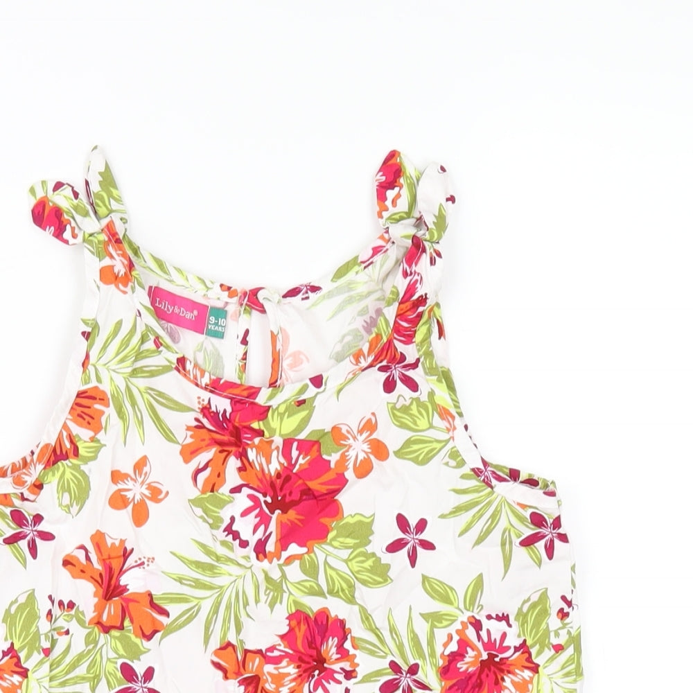 Lily & Dan Girls Multicoloured Floral Cotton Basic Tank Size 9-10 Years Round Neck Button