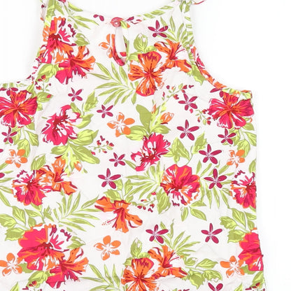 Lily & Dan Girls Multicoloured Floral Cotton Basic Tank Size 9-10 Years Round Neck Button