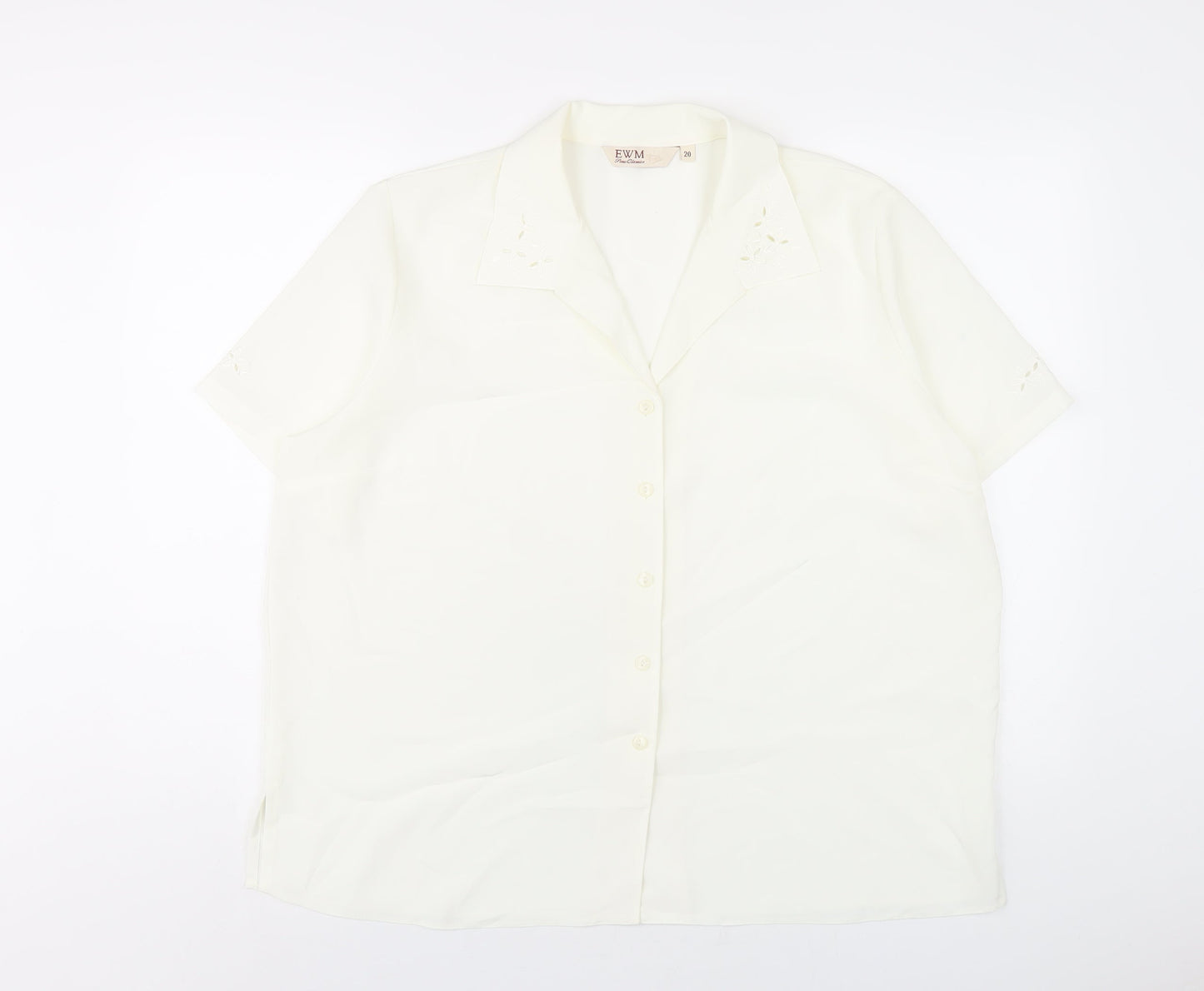 EWM Womens Ivory Polyester Basic Button-Up Size 20 Collared