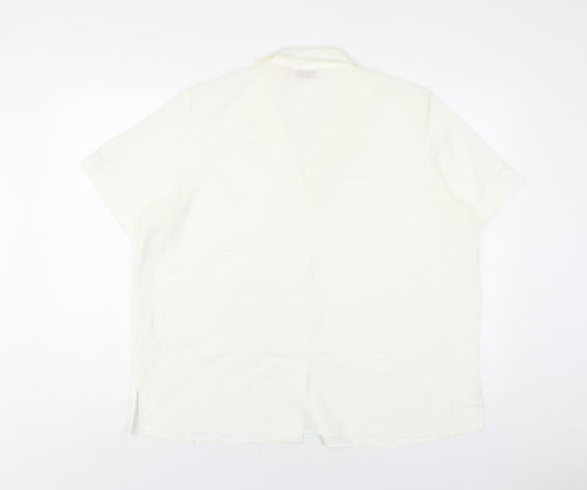 EWM Womens Ivory Polyester Basic Button-Up Size 20 Collared