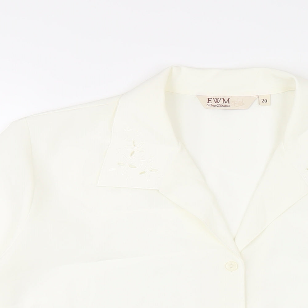 EWM Womens Ivory Polyester Basic Button-Up Size 20 Collared