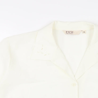 EWM Womens Ivory Polyester Basic Button-Up Size 20 Collared