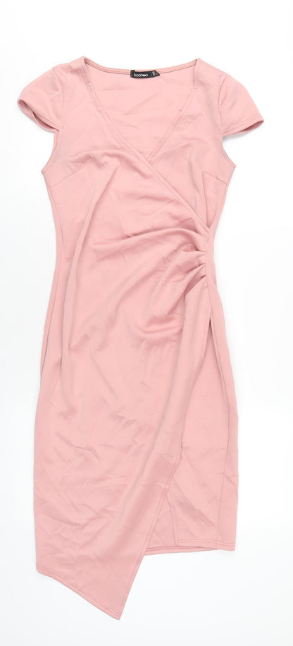Boohoo Womens Pink Polyester Bodycon Size 10 V-Neck Pullover