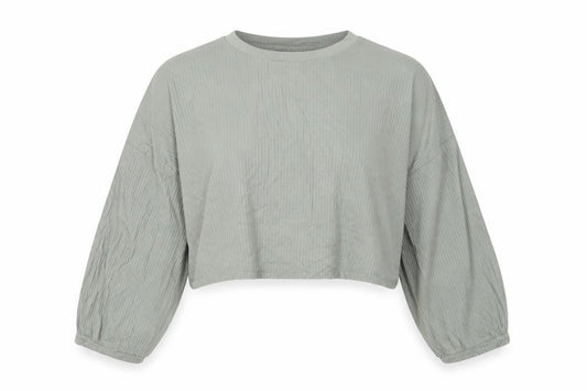 Front view of ASOS women’s green viscose cropped t-shirt, size UK 6, round neck