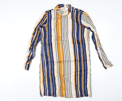 VILA Womens Multicoloured Striped Polyester A-Line Size M Mock Neck Button
